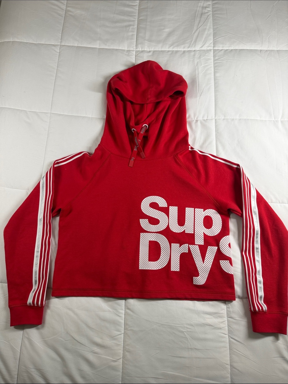 Superdry Kids Red Hooded Crop Sweatshirt with White Logo
